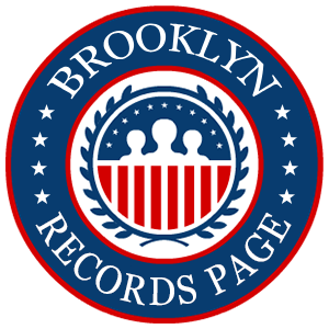 A round red, white, and blue logo with the words Brooklyn Records Page for the state of New York.